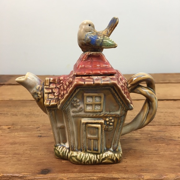 Vintage Other - VTG Glazed Mini House & Bird Teapot
